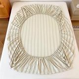 VM VOUGEMARKET Striped Fitted Sheet Queen 1 Piece,Washed Cotton Beige Single Bottom Sheet with 15" Deep Pocket,Comfortable and Breathable Mattress Cover,60" x 80" VM VOUGEMARKET