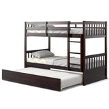 Giantex Twin Over Twin Bunk Bed with Trundle, Convertible Platform Bed Frame with Ladder & Solid Wood Frame, Space-Saving Bunk Bed for Teens & Adults, No Box Spring Needed, Espresso Giantex