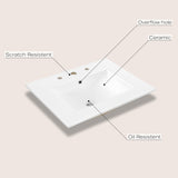 JONATHAN Y SNK1001A Ancillary 3-Hole 24 in. W x 18.25 in. D Classic Contemporary Rectangular Ceramic Single Sink Basin Vanity Top, White JONATHAN Y
