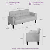 TYBOATLE Sofa Couch 62" W Loveseat w/ 2 USB Charger Ports & 2 Cupholders, Mid-Century Modern Tufted Small Love Seat Couches for Office,Compact Living Room,Bedroom,Apartment,Dorm(Light Grey) TYBOATLE