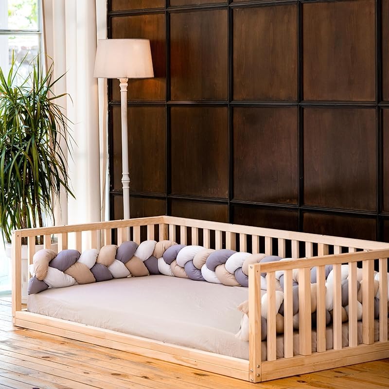 Montessori Front Open Floor Bed For Babies and Childs | Pine Wood Natural Solid Frame Bed With Wooden Slats | Sturdy Design Floor Bed Frame For Girls And Boys (Crib, Height : 19 Inches) - WoodArtSupply