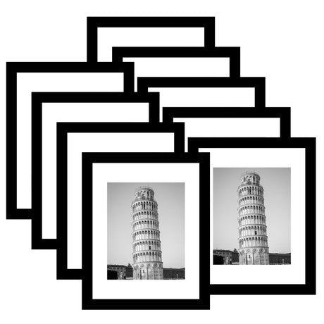 Wiscet11x14 Picture Frame Set of 9, Display Pictures 8x10 with Mat or 11x14 Without Mat, Photo Frame for Wall Mounting or Tabletop Display, Black. Wiscet