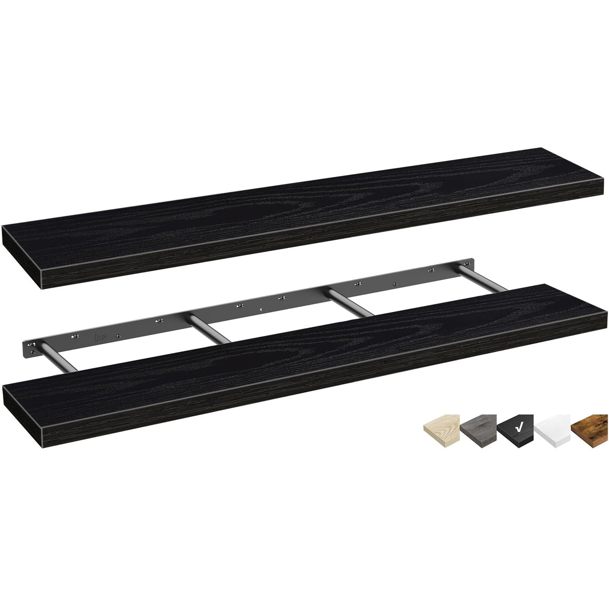 QEEIG Bathroom Shelves 55 inches Long Wall Shelf Large Extra Long 55 x 9 inch Set of 2, Black (008-140B) QEEIG