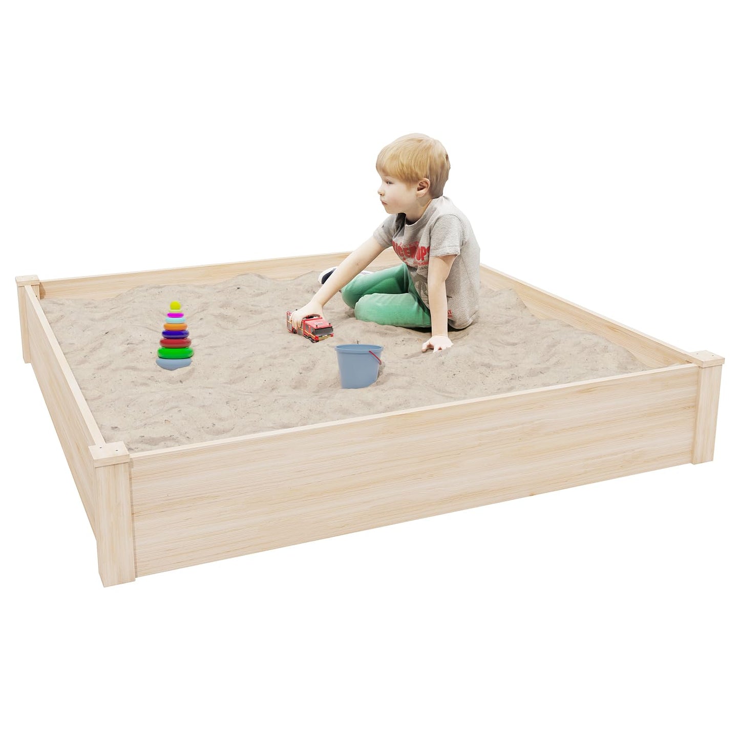 Kids Wooden Sand Box for Aged 3-8years Outdoor Sandboxes for Backyard Garden - WoodArtSupply