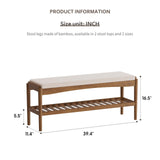 STDDRE Shoe Bench Entryway Bamboo 2-Tier Shoe Rack with Cushion Padded Seat Shoe Bench Organizer Stable for Entry, Hallway, Living Room, Bedroom, Closet (39.4 * 11.4 * 16.5IN, Brown-Beige) STDDRE