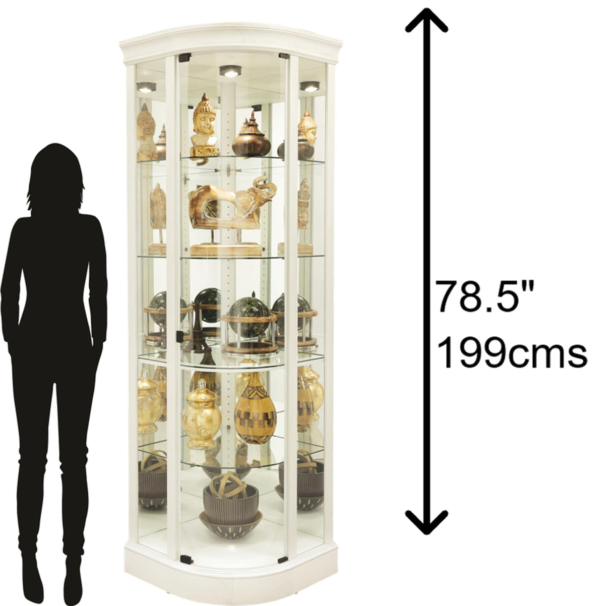 Howard Miller Marlowe IV Corner Curio Cabinet – Lighted White Wire Brushed Frameless Glass Door Mirrored Back Adjustable Glass Shelves Pad Lock Clips & No Reach Roller Switch Quality Home Decor Howard Miller