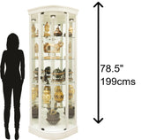 Howard Miller Marlowe IV Corner Curio Cabinet – Lighted White Wire Brushed Frameless Glass Door Mirrored Back Adjustable Glass Shelves Pad Lock Clips & No Reach Roller Switch Quality Home Decor Howard Miller