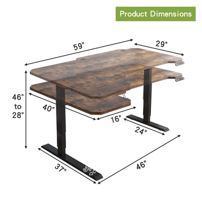 Radlove 59-Inch Large Electric Height Adjustable Computer L-Shaped Desk with Memory Controller Corner Standing Desk Modern Workstation with Splice Board Ergonomic Desk (Black Frame + Rustic B - WoodArtSupply