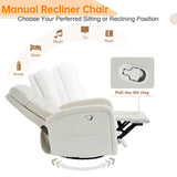 Swivel Rocker Recliner for Adult, Upholstered Recliner Glider Nursery Chair, Manual Fabric Rocking Recliners for Living Room, Bedroom, Chenille White BaseBeauty