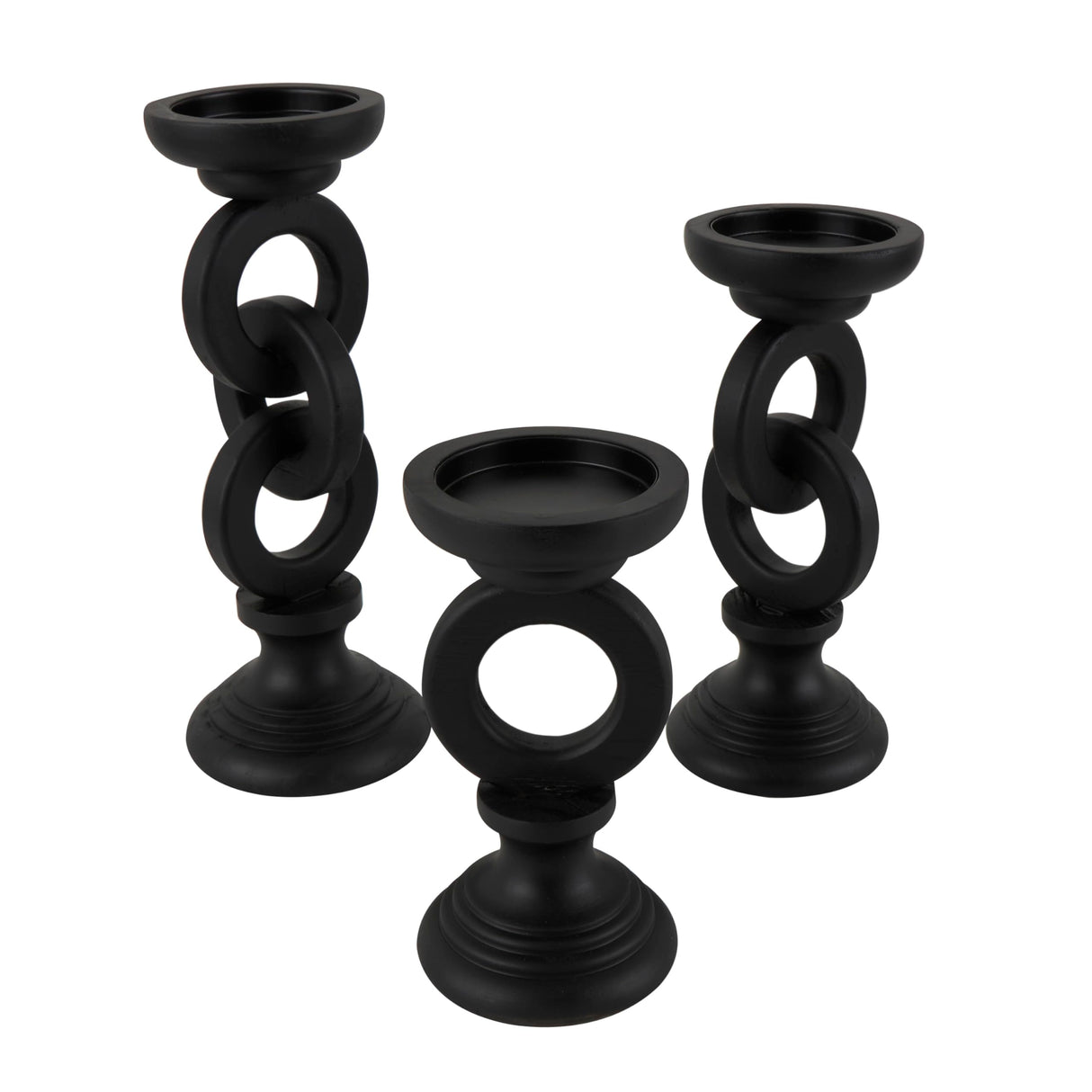 Deco 79 Wooden Decorative Candle Holder Chain Link Candle Stand, Set of 3 Candlestick Holder 13", 11", 9" H, Black Deco 79