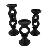 Deco 79 Wooden Decorative Candle Holder Chain Link Candle Stand, Set of 3 Candlestick Holder 13", 11", 9" H, Black Deco 79