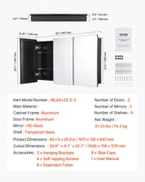 VEVOR Medicine Cabinet, 25.5 x 40 inch, Medicine Cabinet for Bathroom with Mirror, Aluminum Frame Bathroom Wall Cabinet, 4-Layer Adjustable Shelves, Recessed & Wall-Mounted Installation VEVOR