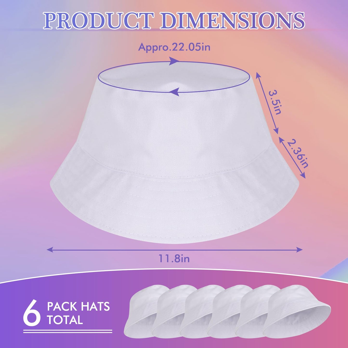 Ziimaikery 6 Pcs White Bucket Hats Bulk, Bucket Hat for Women Men Adult Summer Plain Fishing Bucket Cap Sublimation Hats Blank Beach Fishing Cap, Two Sided White, 22 Inches Circumference