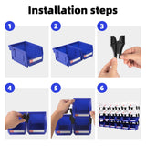 Shineyaplus Stackable Storage Bins 24 Pack (5x4x3 Inch), Plastic Stackable Storage Organizer Bins Wall Mounted Hanging Small Parts Bin for Garage, Workbench & Office (Blue & White) Shineyaplus