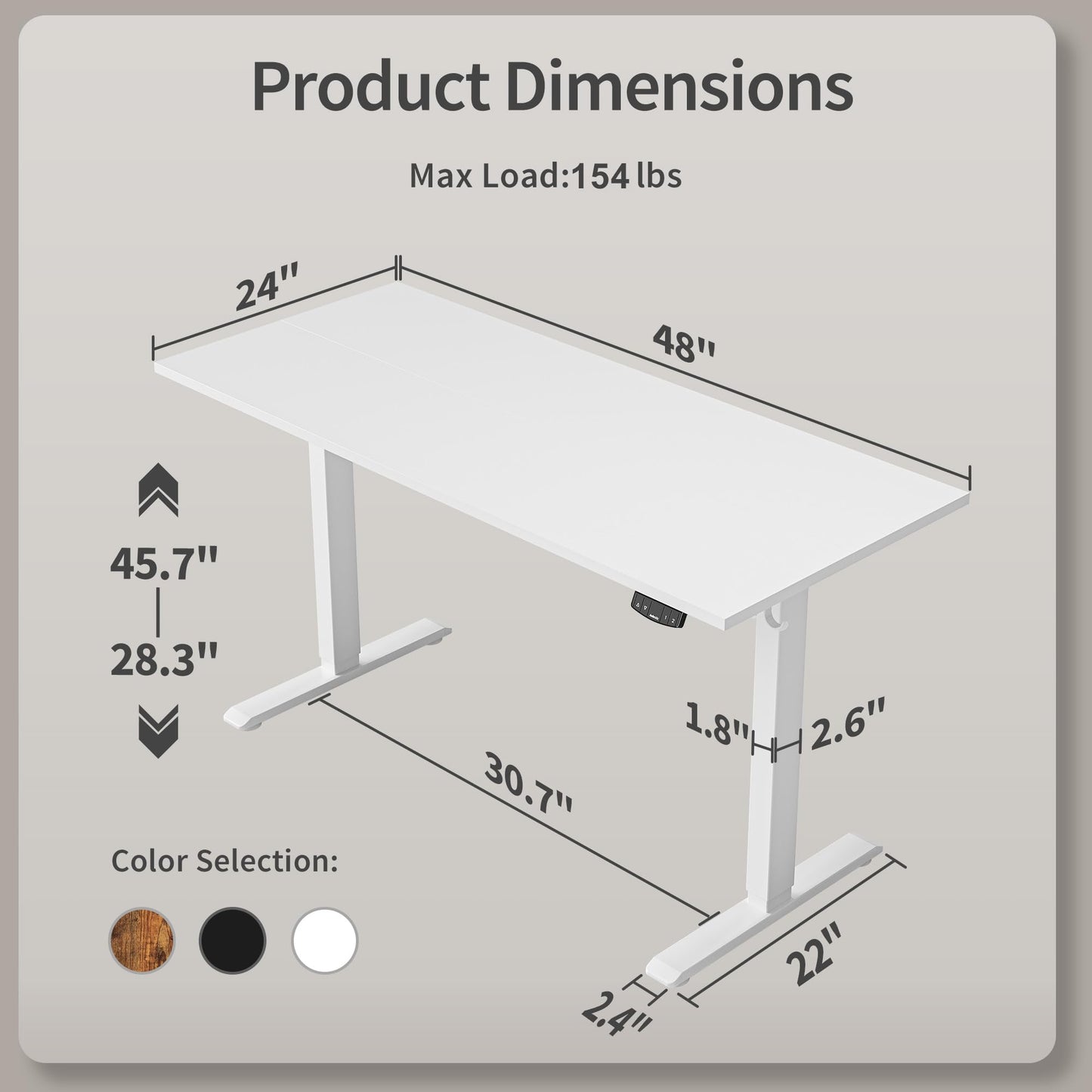 Agilestic Electric Standing Desk, 48 x 24 Inches Height Adjustable Desk, Sit Stand up Desk for Work Office Home, Ergonomic Rising Computer Table with Memory Preset, White