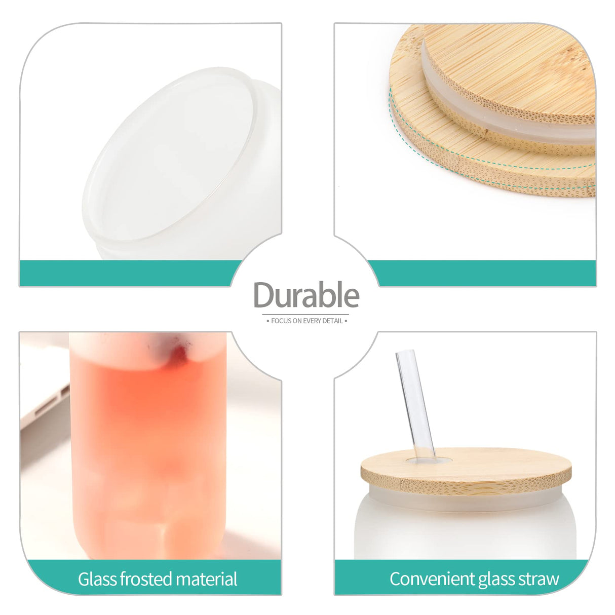 YOUKE OLA 20 Pack Sublimation Blank Beer Glass Cup Can Shaped Frosted with Bamboo Lids Borosilicate Glasses Tumbler Mason Jar Cups Mug with Glass Straw for Beer, Juice, Soda, Iced Coffee, Drinks 16oz YOUKE OLA