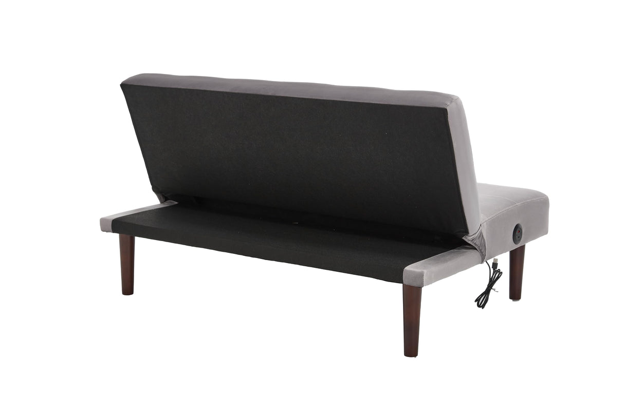 Convertible Futon Sofa Bed, Faux Leather Futon Couch with Adjustable Backrest and Usb Port, Modern Folding Couch For Small Spaces Living Room Sleeper Bed for Living Room,Bedroom,Office (Gray) Klwenas Maec