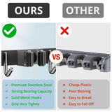 ZONGOOL 2 Pack Broom Holder Wall Mount, 4 Racks and 5 Hooks Mop Hanger Wall Mount Broom Organizer Stainless Steel Heavy Duty Garage Tool Racks for Home Kitchen Garden Laundry (Black) ZONGOOL