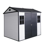 8x6 FT Outdoor Storage Shed, Resin Garden Shed with Thick Floor, Plastic Storage Shed with 2 Windows, Waterproof Outside Tool Shed with Lockable Hinged Doors for Backyard, Patio, Lawn, Black+White BNSPLY