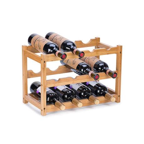 FOSTERSOURCE Wine Rack, Natural Bamboo Storage Rack Freestanding Countertop Stackable Display Shelf Wine Bottle Holder (3-Tiers 12-Bottles) FOSTERSOURCE