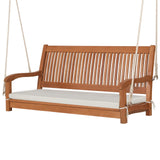 Tangkula 2 Person Hanging Porch Swing, Outdoor Bench Swing with Hanging Ropes, High Back, Cozy Armrests, Heavy Duty 800Lbs Wooden Hanging Swing Chair with Cushion for Backyard, Deck, Garden Natural Tangkula