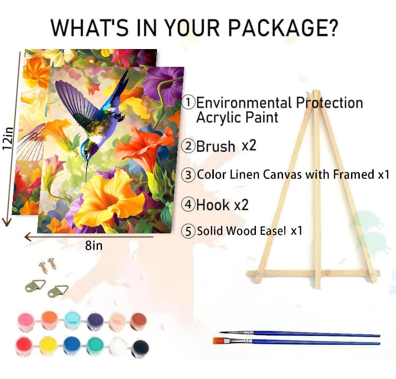 uuxsretaio 2 Pack Paint by Numbers Kits for Adults, Hummingbird Adults Paint by Number Kits with Framed, DIY Acrylic Easy Oil Painting Arts and Crafts for Home Wall Decor (8X12 Inch) uuxsretaio