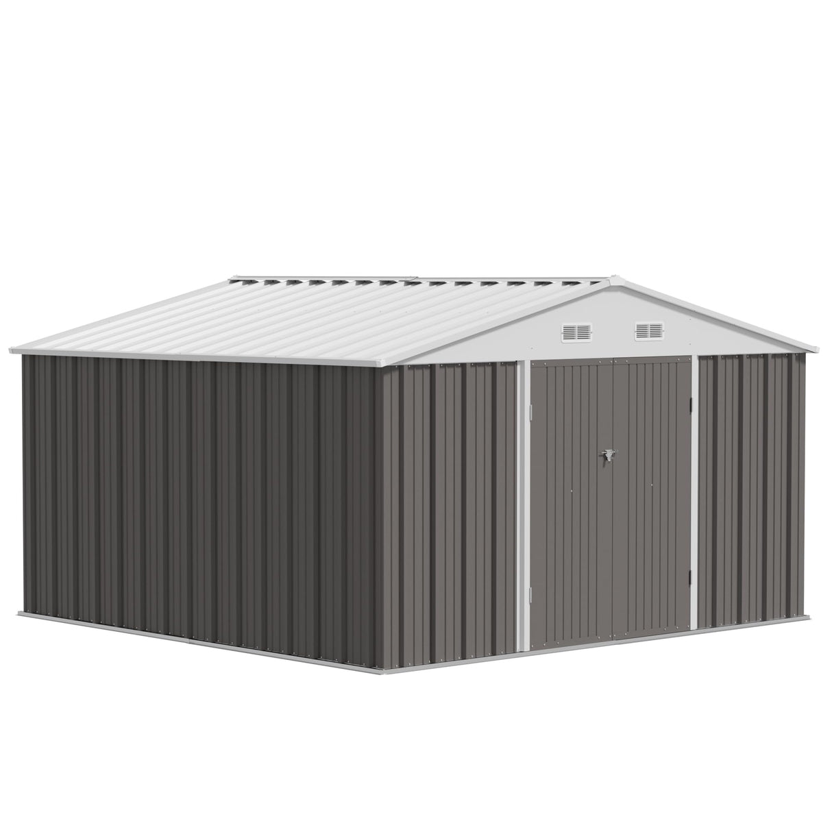 JUMMICO 10 x 10 FT Outdoor Storage Shed, Large Metal Garden Shed & Tool Sheds for Backyard Garden Patio Lawn (Grey) JUMMICO