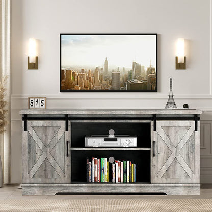 IDEALHOUSE TV Stand Farmhouse Entertainment Center for 65 Inch TV & Media Furniture, Rustic TV Stands with Storage and Barn Doors TV Console Table Under TV Cabinet for Living Room, Rustic Gre - WoodArtSupply