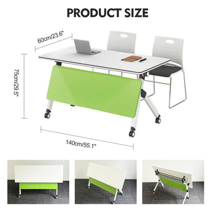 Folding Conference Table with Wheels,1PCS Modern Rectangle Office Meeting Table, Flip Top Training Room Tables Save Space Design for 2 People Movable Computer Desk for Study Working 55.1"x23. - WoodArtSupply