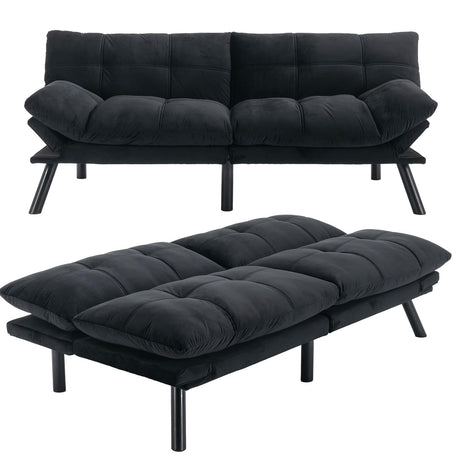 Miscoos Velvet Convertible Futon Sofa Bed, 71" Cozy Loveseat Sleeper, Comfy 7" Thick Cushion Lounge Sofa Compact 2-Seater Futon Couch for Small Space Living Room Bedroom Dorm Miscoos