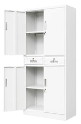 Wanfu Metal Storage Cabinet, Locking Storage Cabinet with Adjustable Shelves and 2 Drawers, 16" D x 32" W x 71" H Steel Cabinets for Office, Garage, Home, Classroom, Utility Room(White) Wanfu