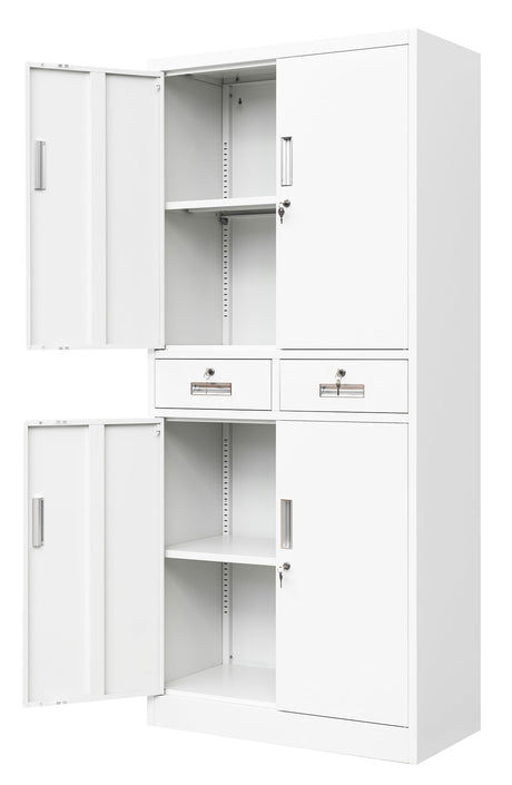 Wanfu Metal Storage Cabinet, Locking Storage Cabinet with Adjustable Shelves and 2 Drawers, 16" D x 32" W x 71" H Steel Cabinets for Office, Garage, Home, Classroom, Utility Room(White) Wanfu