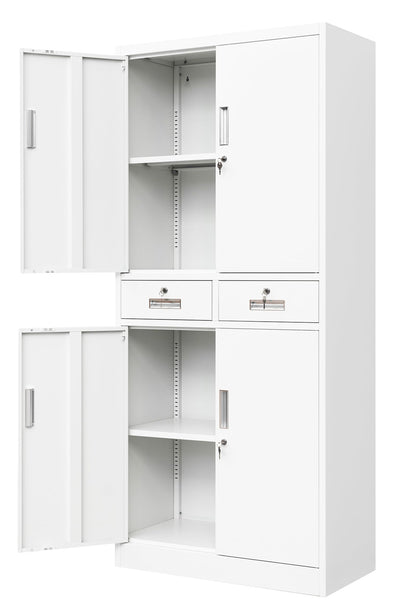 Wanfu Metal Storage Cabinet, Locking Storage Cabinet with Adjustable Shelves and 2 Drawers, 16" D x 32" W x 71" H Steel Cabinets for Office, Garage, Home, Classroom, Utility Room(White)