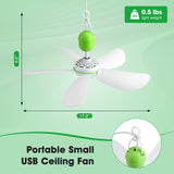 Roodike Mini USB Ceiling Fan for Camping Tent, 17" Portable Hanging Ceiling Fan for Outdoor Gazebo or RV, 13.2ft Long Cord with on/off Button, DC 5V, 330 RPM Rotation Speed, 36 dB Quiet Roodike