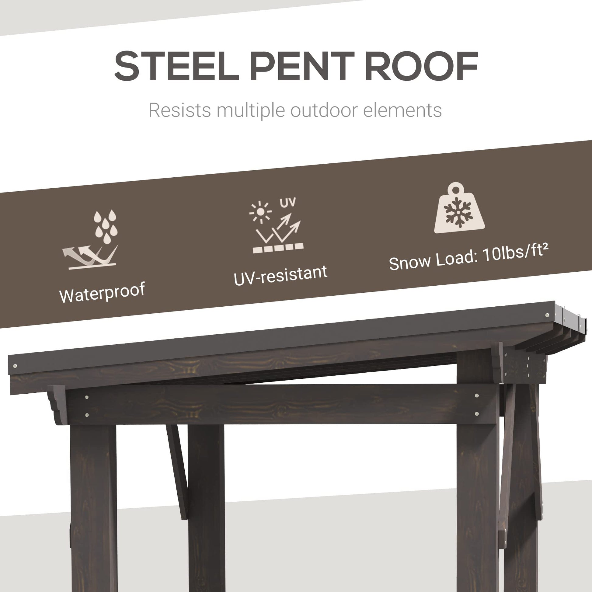 Outsunny 8' x 5' BBQ Grill Gazebo with 2 Side Shelves, Outdoor Hardtop Barbecue Barrier with Slanted Steel roof, Solid Wood Frame - WoodArtSupply