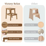 VICTORY RELAX Acaia Wood 2 Step Stool, Waterproof Wooden Step Stool for Adults, 20 Inch Tall Wood Short Footstool Suitable for Bathroom, Kitchen, Bathroom, Bedroom VICTORY RELAX