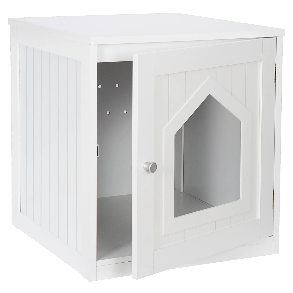 ZENY Cat House & Side Table, Pet Cat Litter Box Enclosure with Vent Holes, Wooden Enclosed Cat Washroom, White ZENY