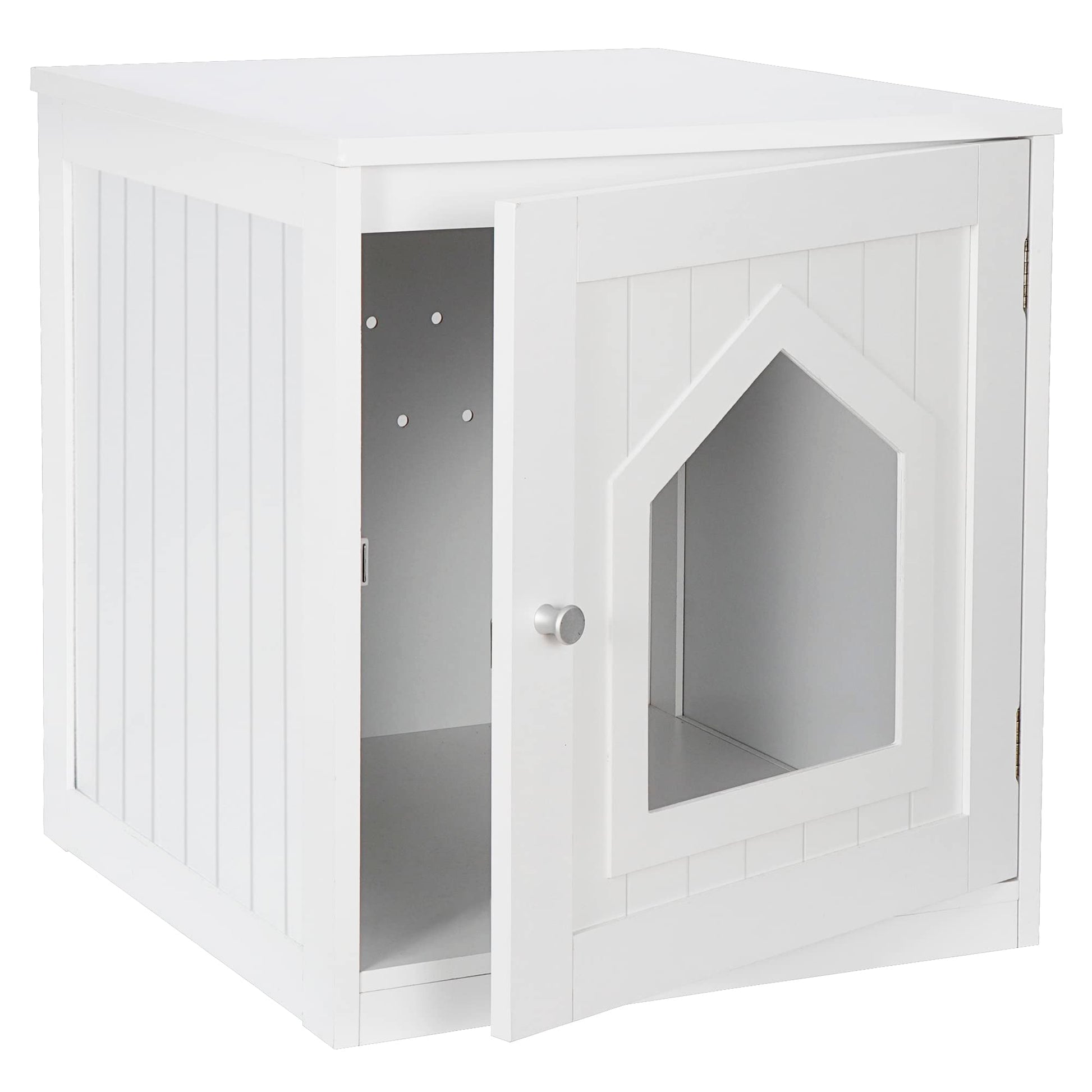 ZENY Cat House & Side Table, Pet Cat Litter Box Enclosure with Vent Holes, Wooden Enclosed Cat Washroom, White - WoodArtSupply