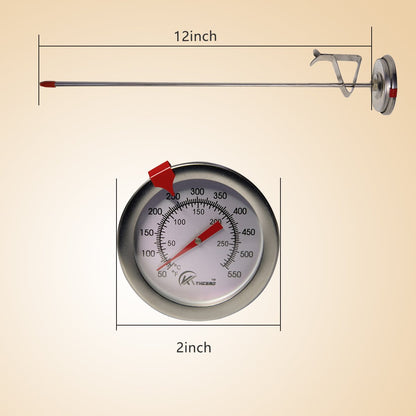 KT THERMO Deep Fry Thermometer With Instant Read,Dial Thermometer,12" Stainless Steel Stem Meat Cooking Thermometer,Best for Turkey,BBQ,Grill