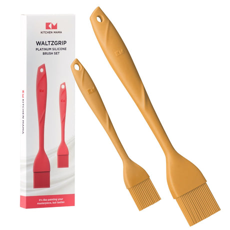 Kitchen Mama WaltzGrip Platinum Silicone Basting Pastry Brush: Set of 2 Heat-Resistant Brushes for Cooking, Baking, Grilling, and Spreading Oil or Butter - Dishwasher-Safe (Yellow) Kitchen Mama