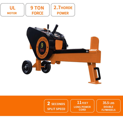 ZEUSFULLY Log Splitter 9 Ton Household Electric Powered 2.7HP Horizontal Movable Fast Automatic Return Firewood Splitting Machine for Toughest Wood - WoodArtSupply