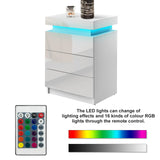 CLIPOP Modern Nightstand Set of 2, LED Night Stand with 3 High Gloss Chest of Drawers, Bedside Table Cabinet with Remote Control Lights, Wood Matte Nightstand 21.6" Tall Bedroom Furniture, White CLIPOP