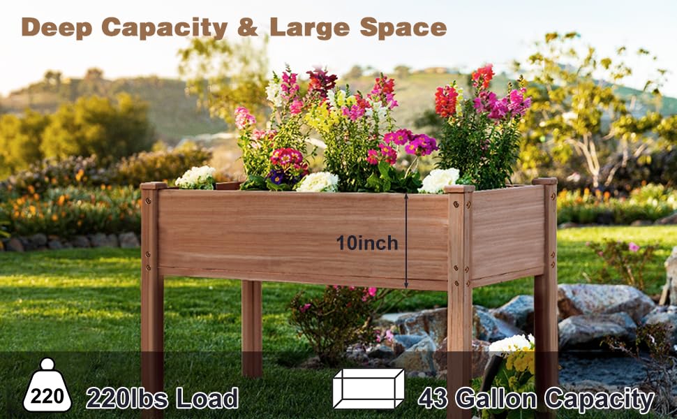 LZRS Raised Garden Bed Outdoor Planter Box with Legs for Herbs, Vegetables, Flowers, Great for Outdoor Patio, Yard and Deck, 220lb Capacity, Brown