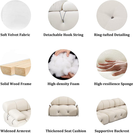 JACH 138" Modular Sectional Couch, U-Shaped Minimalist Velvet Sofas with Chaise Ottomans, Convertible Modern Deep 6-Seat Sofas Furniture for Living Room, Apartment (Beige) JACH