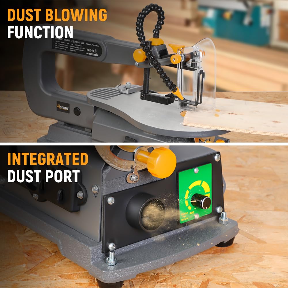 Hoteche 16-inch Power Scroll Saws for Woodworking, 1.2-Amp, Variable Speed, with Large Tilting Working Table and Integrated Dust Port - WoodArtSupply