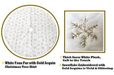 AOGU 60 Inch Sequin Faux Fur Christmas Tree Skirt Decoration for Merry Christmas Party White Plush Gold Sequin Snowflake Xmas Christmas Tree Skirt Decorations AOGU