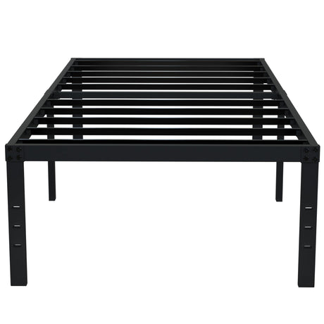 EMODA 18 Inch Twin Bed Frame No Box Spring Needed, Heavy Duty Tall Metal Twin Platform Bed Frames with Large Storage Space, Noise Free, Easy Assembly, Black EMODA