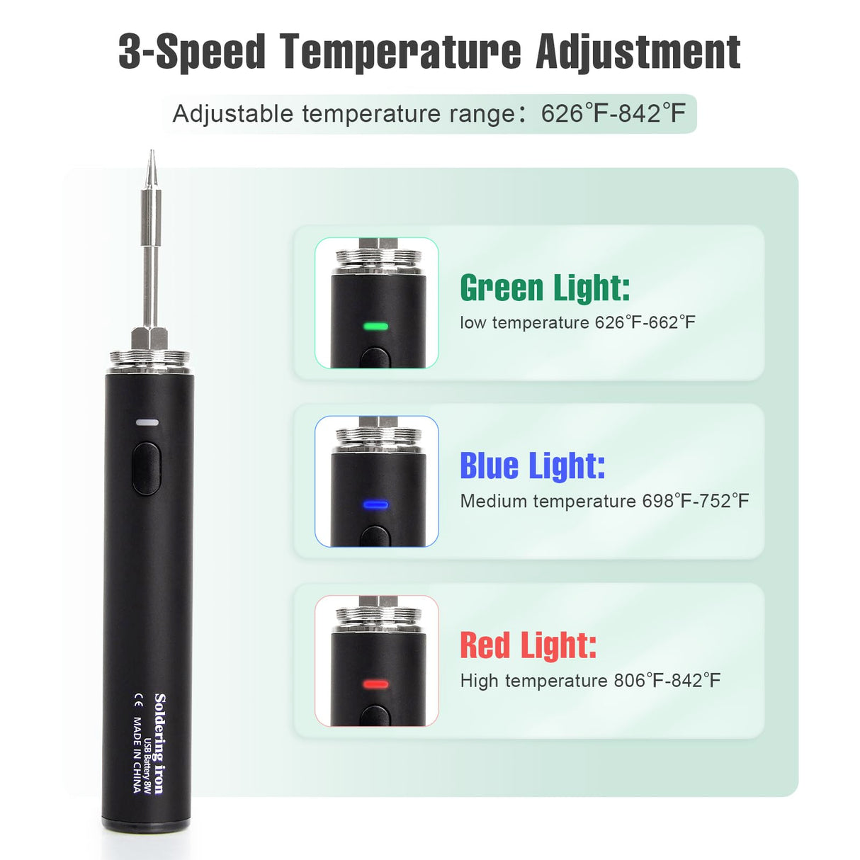 Cordless Soldering Iron Kit, 1200mAh USB Rechargeable Soldering Iron, 3 Temperature Adjustable Wireless Soldering Iron for Small Soldering Projects, Home Appliance Repair, DIY ELMCONFIG