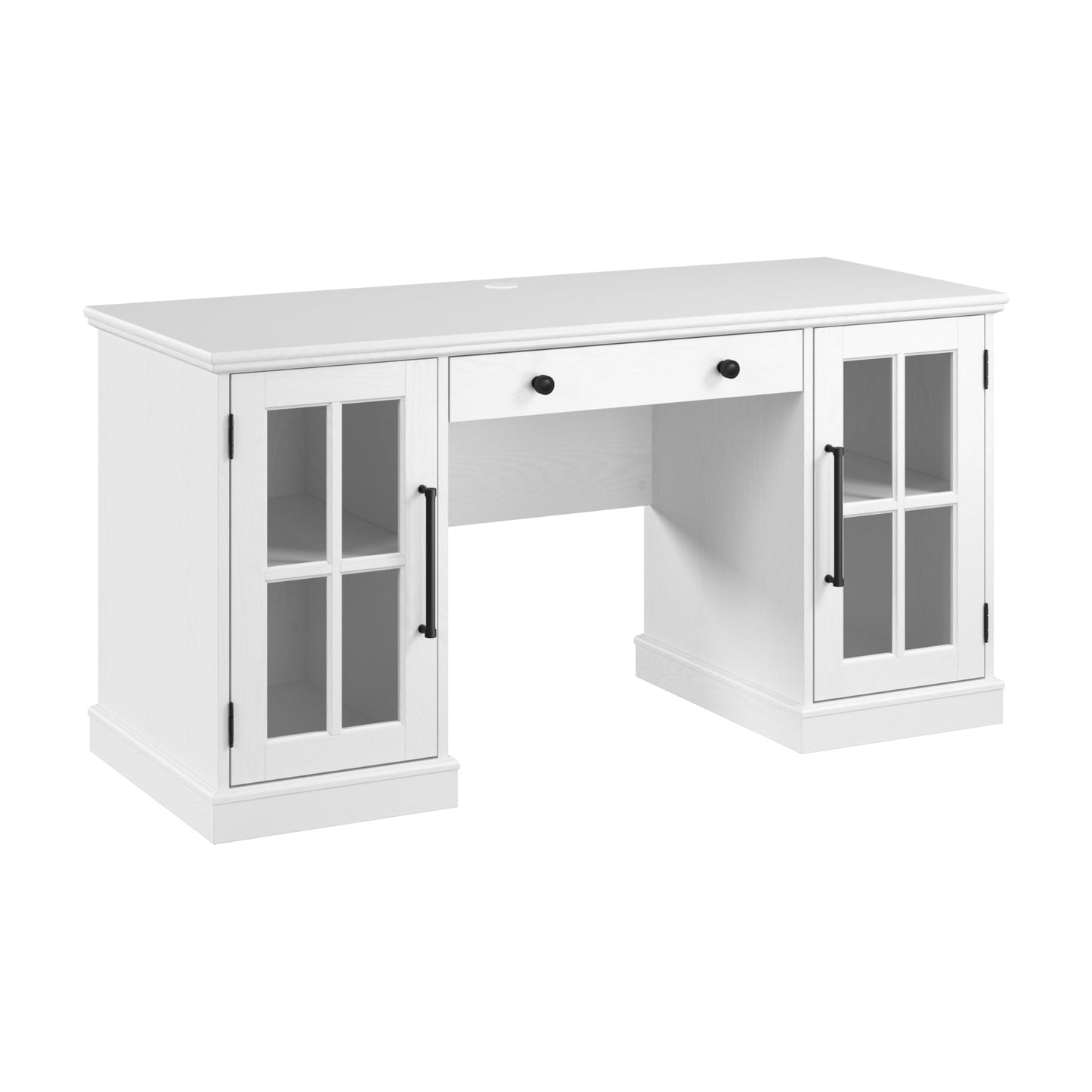 Bush Furniture Westbrook 60W Computer Desk with Storage and Keyboard Tray in White Ash | Farmhouse Desk for Home Office Workspace - WoodArtSupply