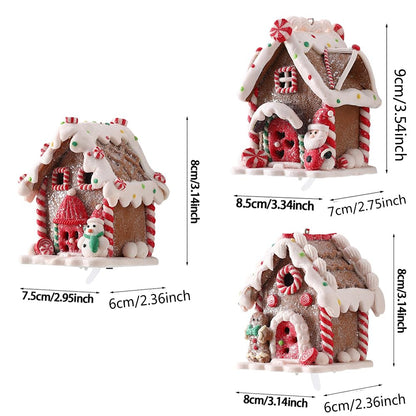 UAEYW 3Pcs Gingerbread House Ornaments for Christmas Tree Decorations Battery Operated Lighted LED Clay Hanging Candy House Ornament with Rope for Xmas Holiday Party New Year Home Decor